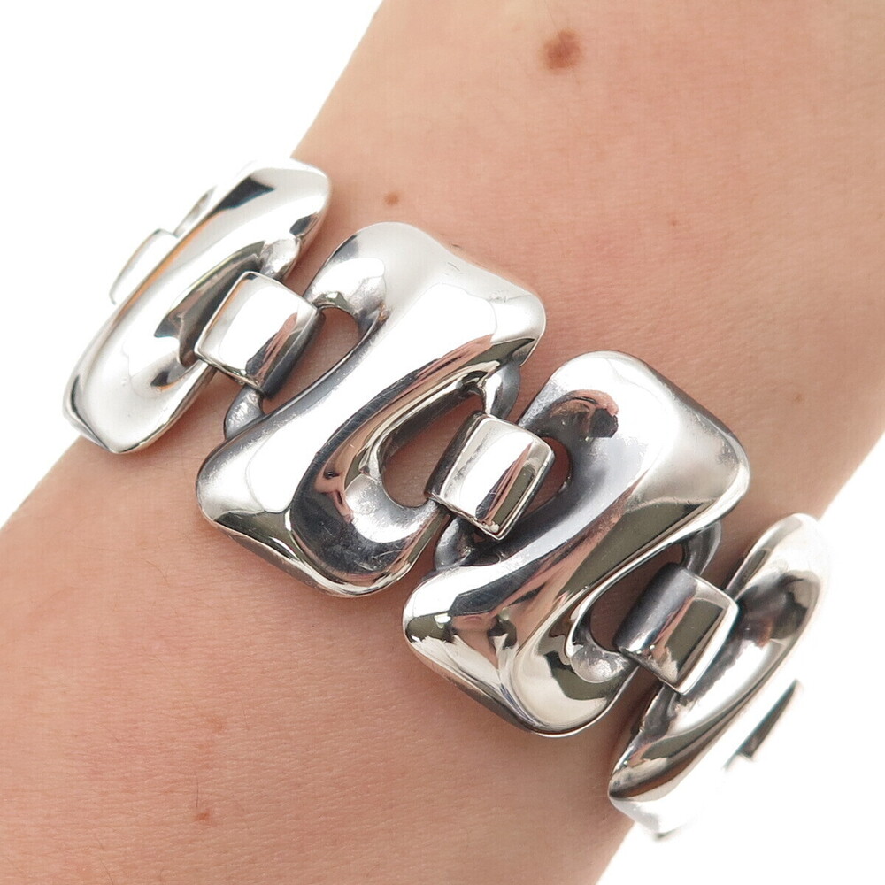 CNA Pranda 925 Sterling Silver Vintage Modernist Letter Z Link Bracelet 7.25"